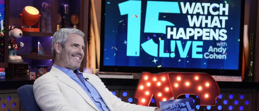 Andy Cohen celebrating WWHL's 15th anniversary.