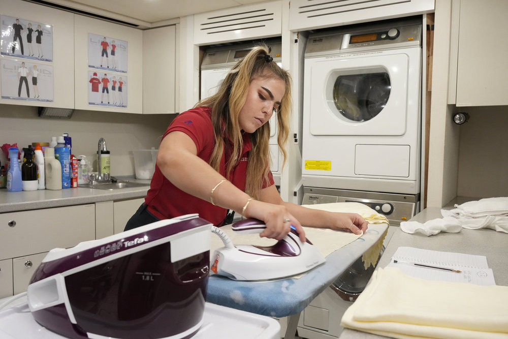 Bri doing laundry on Below Deck Mediterranean.