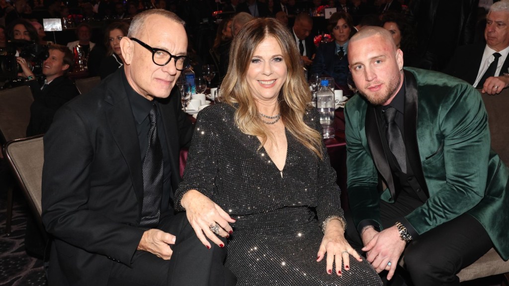 Tom Hanks, Rita Wilson and Chet Hanks attend the Pre-GRAMMY Gala & GRAMMY Salute to Industry Icons