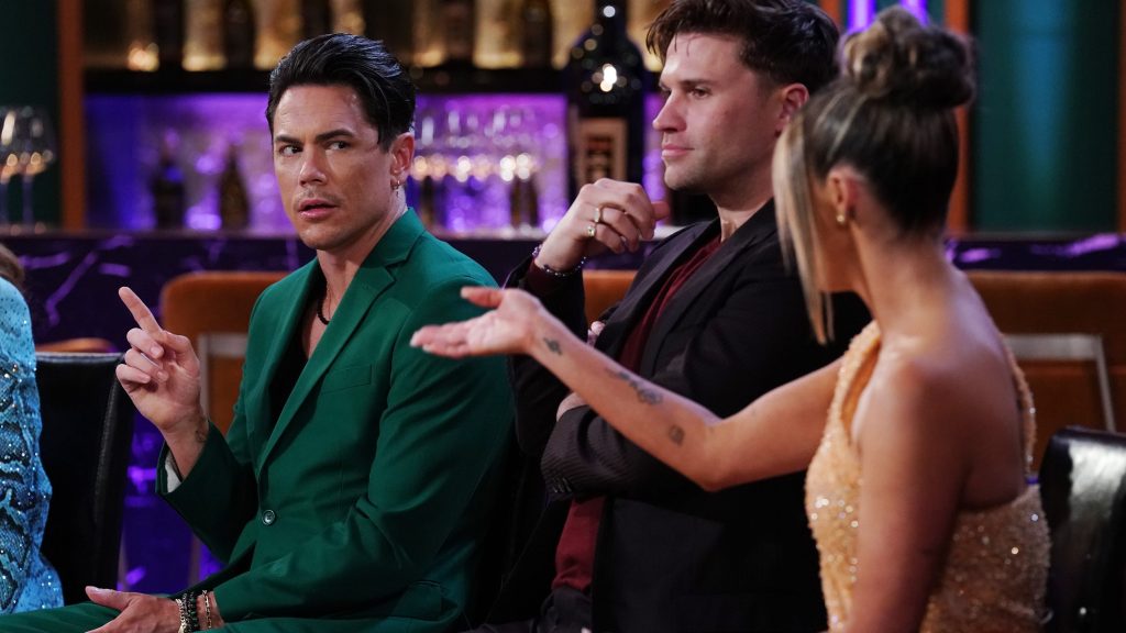 Tom Sandoval at the Vanderpump Rules reunion, whose attorney in his case against Ariana Madix is the brother of Rachel Leviss' attorney