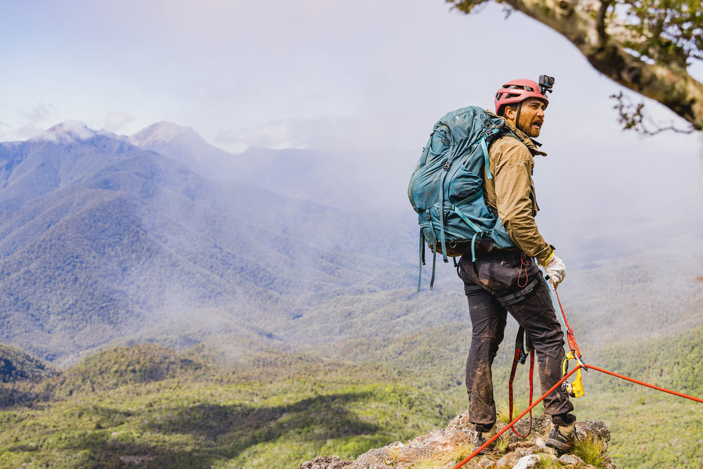 Tyrie on Race to Survive: New Zealand standing on top of a ridge 