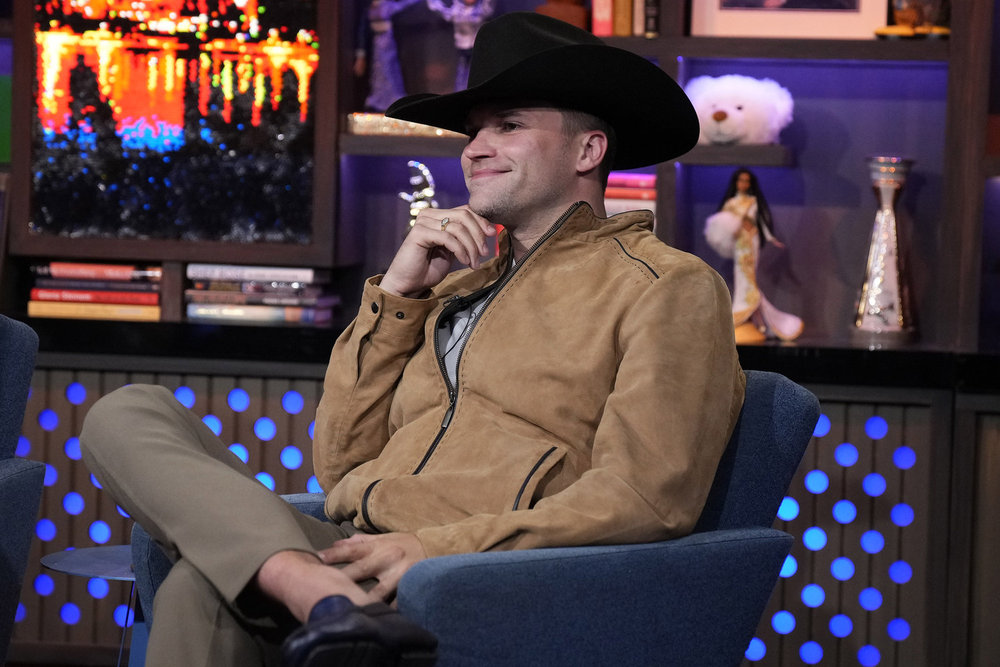 Tom Schwartz in a cowboy hat on WWHL.