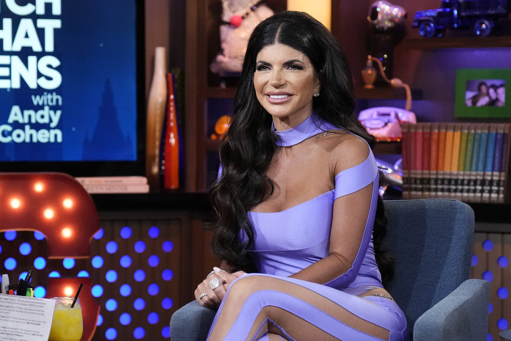 Teresa Giudice in an ill-fitting bodysuit on WWHL.
