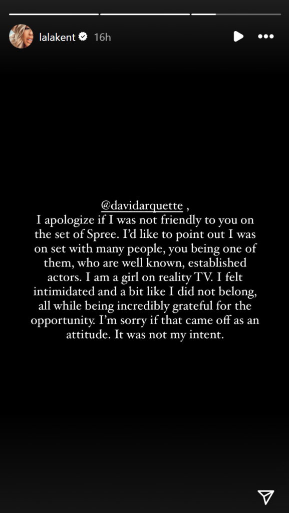 Lala Kent apologizes to David Arquette via Instagram.