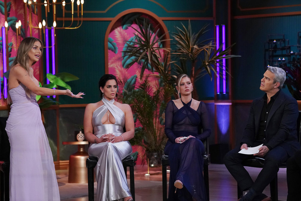 Lala Kent, Katie Maloney, Ariana Madix, and Andy Cohen at the Pump Rules Season 11 reunion 