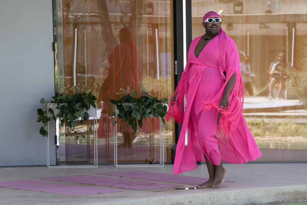 Dillian Frelow in a flowing pink caftan on The Anonymous