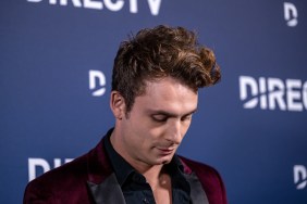 James Kennedy looking down while on the red carpet at Kathy Hilton's Christmas party