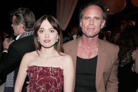 Aimee Lou Wood and Walton Goggins attend the after-party for the world premiere of "The White Lotus" Season 3 at Paramount Studios on February 10, 2025 in Los Angeles, California.
