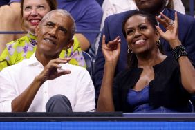 Former President of the United States Barack Obama and former First Lady Michelle Obama attend the men's singles first round match between Novak Djokovic of Serbia and Alexandre Muller of France during day one of the 2023 US Open at Arthur Ashe Stadium at the USTA Billie Jean King National Tennis Center on August 28, 2023 in the Flushing neighborhood of the Queens borough of New York City.
