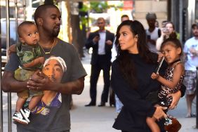 Kim Kardashian, Kanye West with North West and Saint West are spotted in the Upper East Side on August 29, 2016 in New York City.