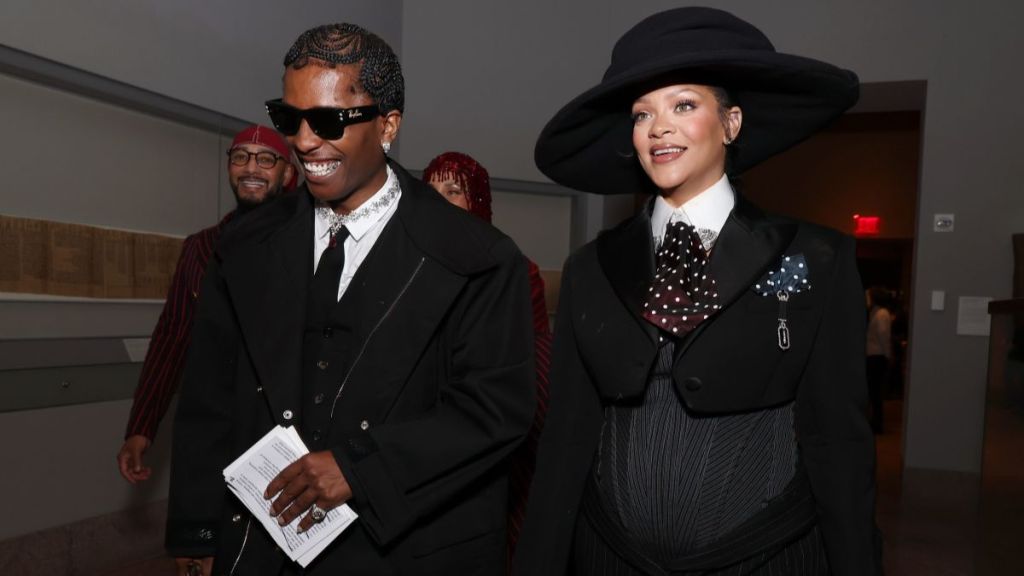 Met Gala Co-Chair A$AP Rocky and Rihanna attend the 2025 Met Gala Celebrating "Superfine: Tailoring Black Style" at Metropolitan Museum of Art on May 05, 2025 in New York City.