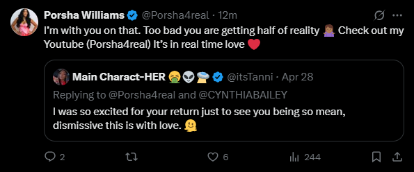Screenshot of Porsha Williams Twitter post 