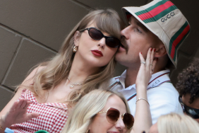 Taylor Swift and Travis Kelce attend the men's final on day fourteen of the 2024 US Open Tennis Championships at the USTA Billie Jean King Tennis Center on September 8, 2024 in Flushing Meadows, Queens, New York City.