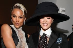Ciara and Rihanna attend the 2025 Met Gala Celebrating "Superfine: Tailoring Black Style" at Metropolitan Museum of Art on May 05, 2025 in New York City.