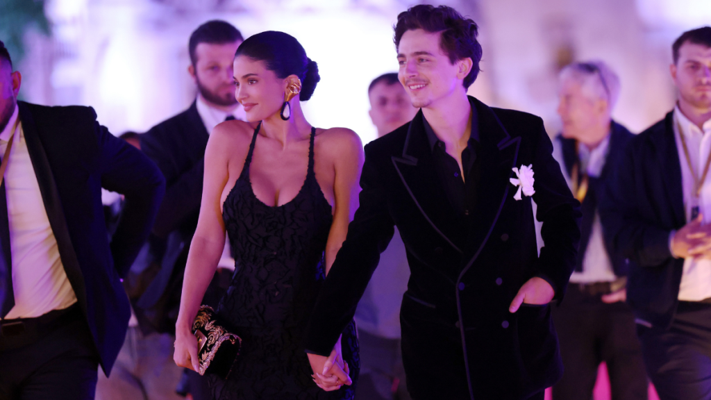 Kylie Jenner and Timothee Chalamet attend the red carpet during the 70th David Di Donatello at Cinecitta Studios on May 07, 2025 in Rome, Italy.