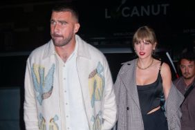 Travis Kelce and Taylor Swift arrive at SNL Afterparty on October 15, 2023 in New York City.