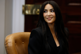 Reality television star and businesswoman Kim Kardashian attends a roundtable discussion on criminal justice reform hosted by Vice President Kamala Harris in the Roosevelt Room at the White House on April 25, 2024 in Washington, DC.