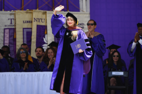 Singer Taylor Swift receives an honorary doctorate of fine arts during New York University's commencement ceremony for the class of 2022 at Yankee Stadium in New York City on May 18, 2022.