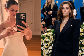 Selena Gomez, Hailey Bieber attends "Superfine: Tailoring Black Style", the 2025 Costume Institute Benefit, at Metropolitan Museum of Art on May 05, 2025 in New York City.