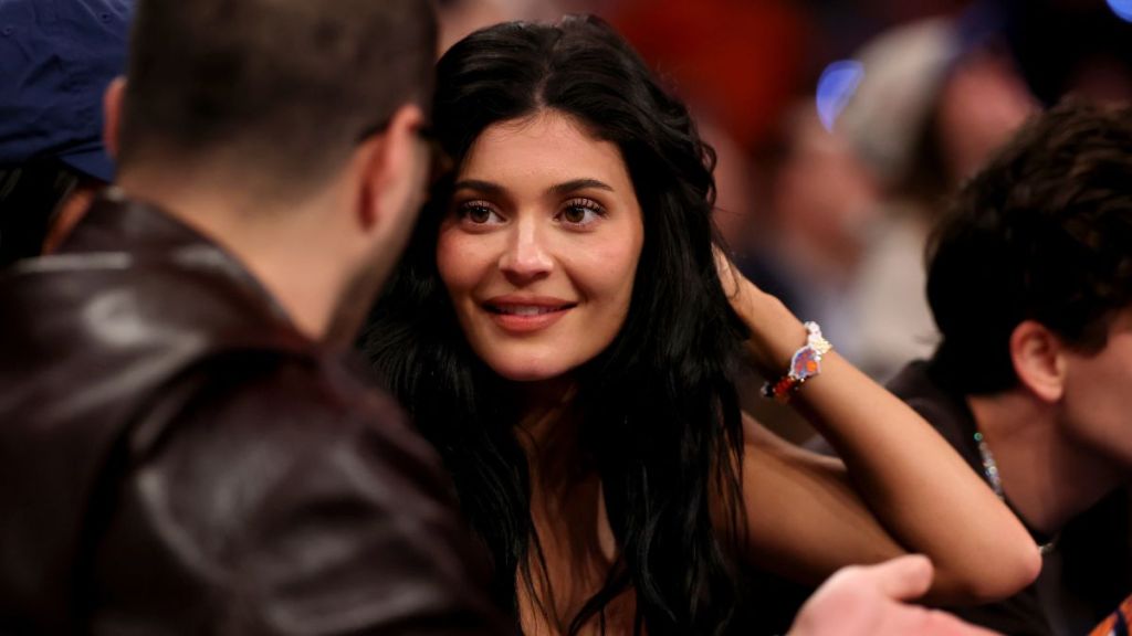 Kylie Jenner sits court-side during the fourth quarter in Game Four of the Eastern Conference Second Round NBA Playoffs between the Boston Celtics and the New York Knicks at Madison Square Garden on May 12, 2025 in New York City.