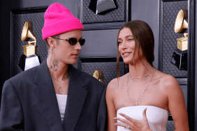 Justin Bieber and Hailey Bieber attend the 64th Annual GRAMMY Awards at MGM Grand Garden Arena on April 03, 2022 in Las Vegas, Nevada.