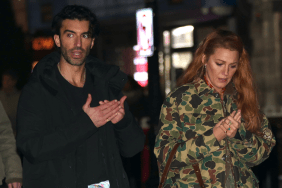 Justin Baldoni and Blake Lively are seen on the set of 'It Ends with Us' on January 12, 2024 in Jersey City, New Jersey.