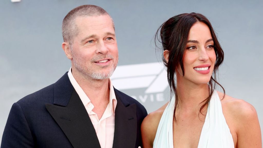 Brad Pitt and Ines de Ramon attend the Apple Original Films & Warner Bros. Pictures "F1" World Premiere in Times Square on June 16, 2025 in New York City.