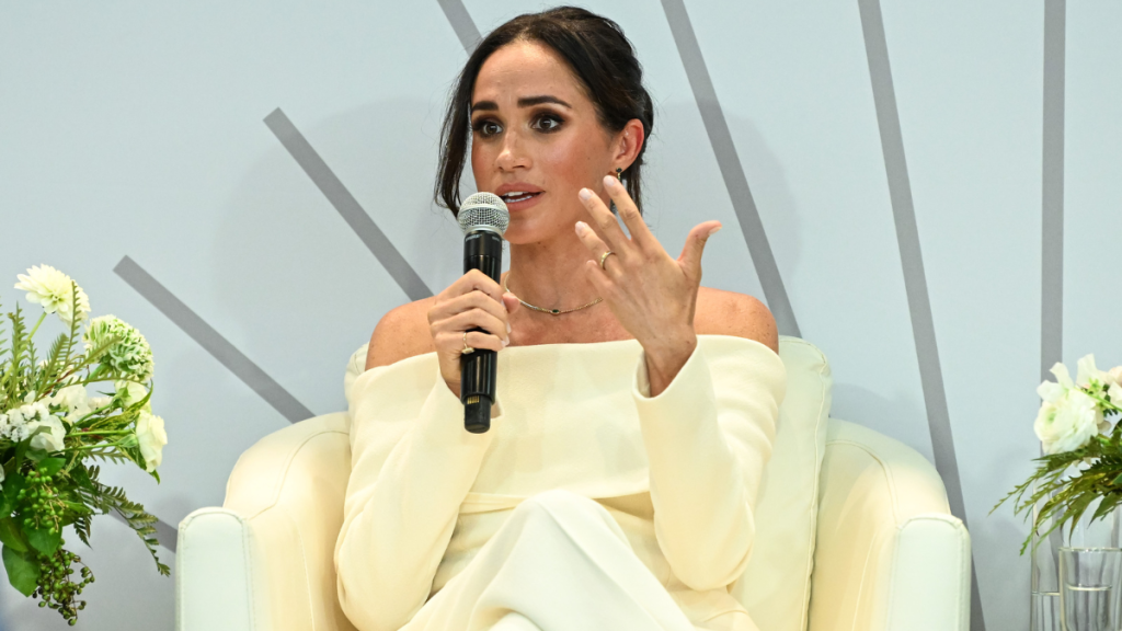 Meghan, Duchess of Sussex speaks onstage at The Archewell Foundation Parents’ Summit: Mental Wellness in the Digital Age during Project Healthy Minds' World Mental Health Day Festival 2023 at Hudson Yards on October 10, 2023 in New York City.