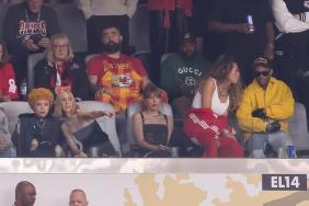 Ice Spice, Taylor Swift and Blake Lively look on during the Super Bowl LVIII match